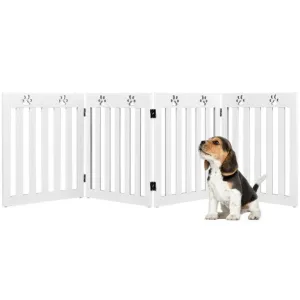 24" Folding Wooden Freestanding Pet Gate Dog Gate with 360° Hinge -White