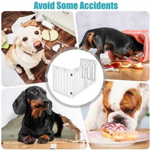 24" Folding Wooden Freestanding Pet Gate Dog Gate with 360° Hinge -White