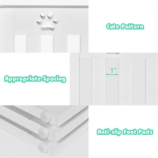 24" Folding Wooden Freestanding Pet Gate Dog Gate with 360° Hinge -White