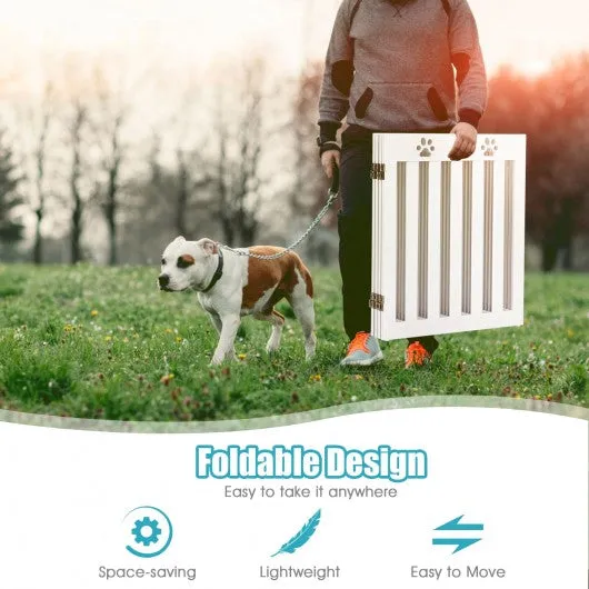 24" Folding Wooden Freestanding Pet Gate Dog Gate with 360° Hinge -White