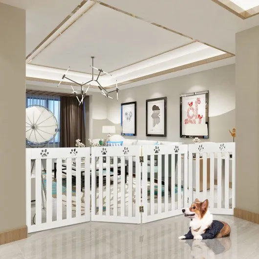 24" Folding Wooden Freestanding Pet Gate Dog Gate with 360° Hinge -White