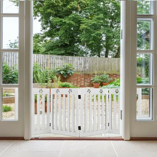 24" Folding Wooden Freestanding Pet Gate Dog Gate with 360° Hinge -White