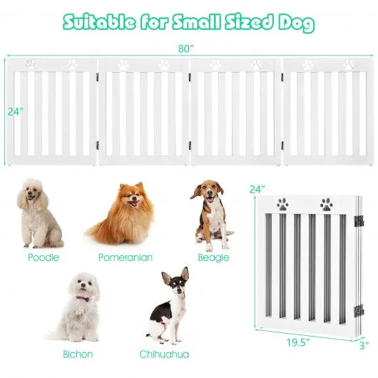24" Folding Wooden Freestanding Pet Gate Dog Gate with 360° Hinge -White