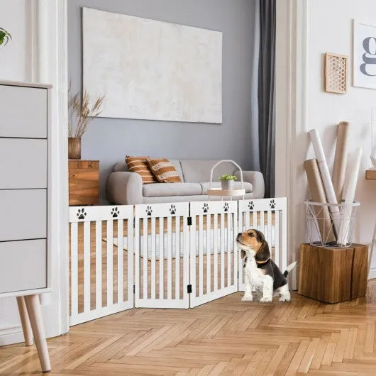 24" Folding Wooden Freestanding Pet Gate Dog Gate with 360° Hinge -White