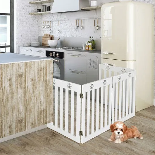 24" Folding Wooden Freestanding Pet Gate Dog Gate with 360° Hinge -White