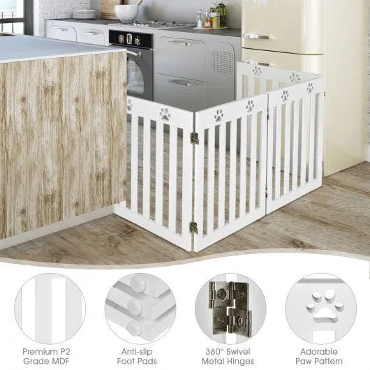 24" Folding Wooden Freestanding Pet Gate Dog Gate with 360° Hinge -White
