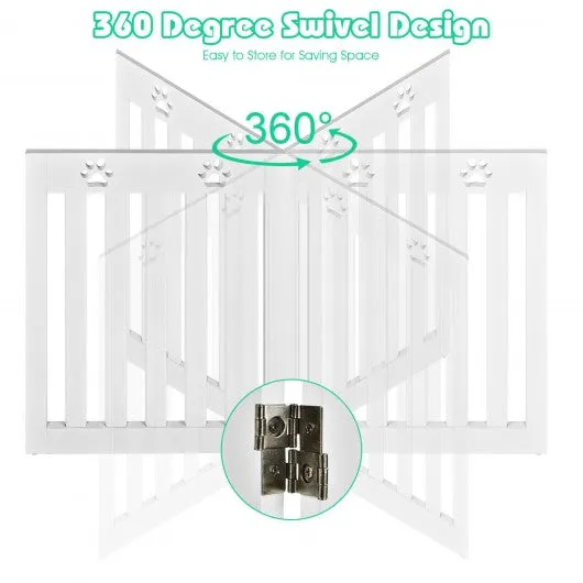 24" Folding Wooden Freestanding Pet Gate Dog Gate with 360° Hinge -White