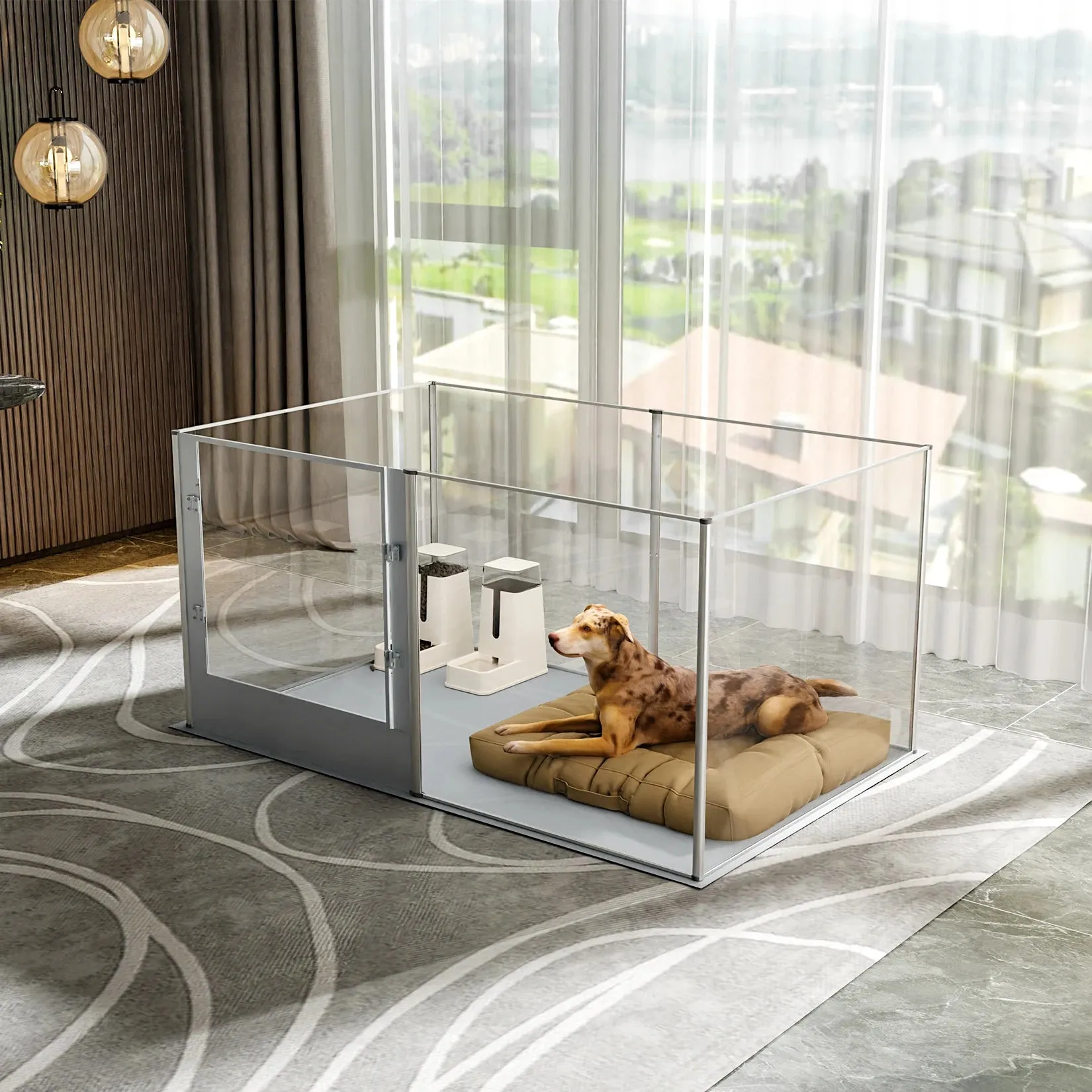 6-Panel Clear Acrylic Dog Playpen with Waterproof Mat