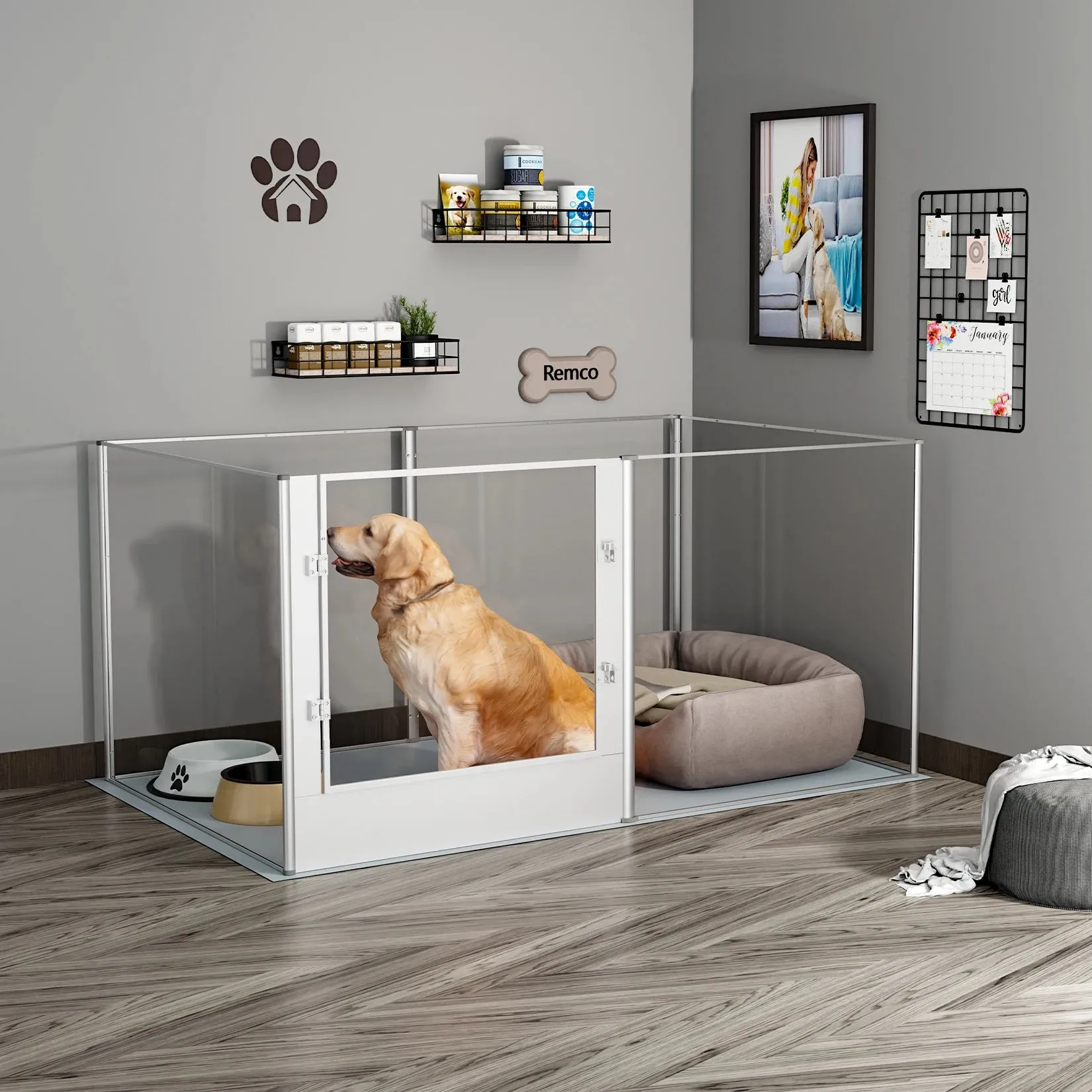 6-Panel Clear Acrylic Dog Playpen with Waterproof Mat