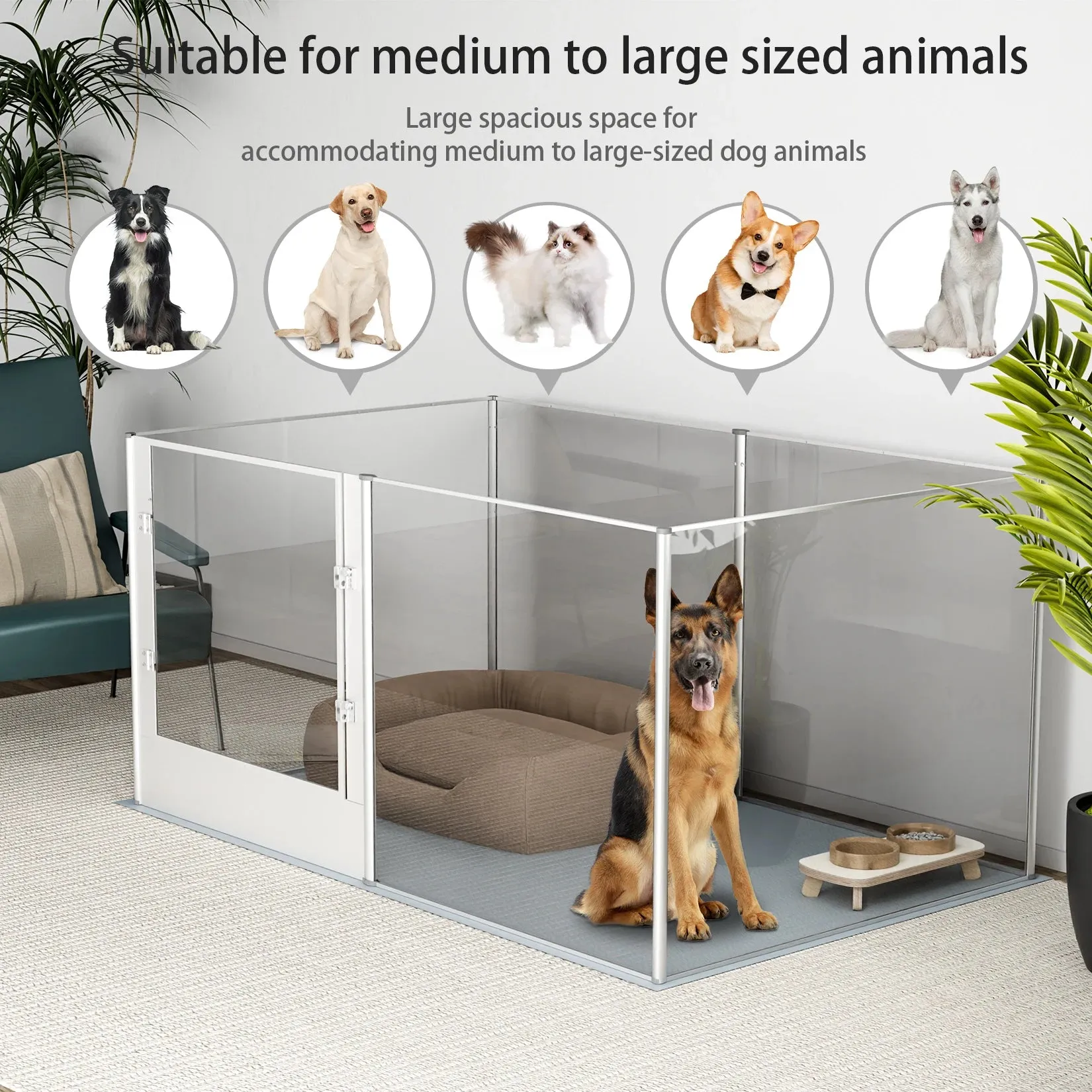 6-Panel Clear Acrylic Dog Playpen with Waterproof Mat