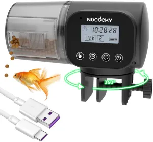 Automatic Fish Feeder, Easy Setup Auto Fish Food Dispenser with USB Cable, Timed Feeder for Aquarium, Small Fish Turtle Tank, Auto Feeding on Vacation or Holidays Black