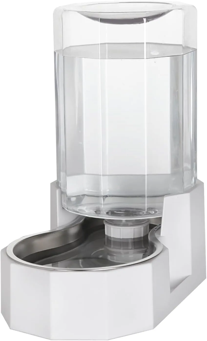 Automatic Pet Water Dispenser with Stainless Steel Bowl, Gravity Waterer, Angular Water Feeder for Small to Large Dogs and Cats (White, 6L Without Filter)