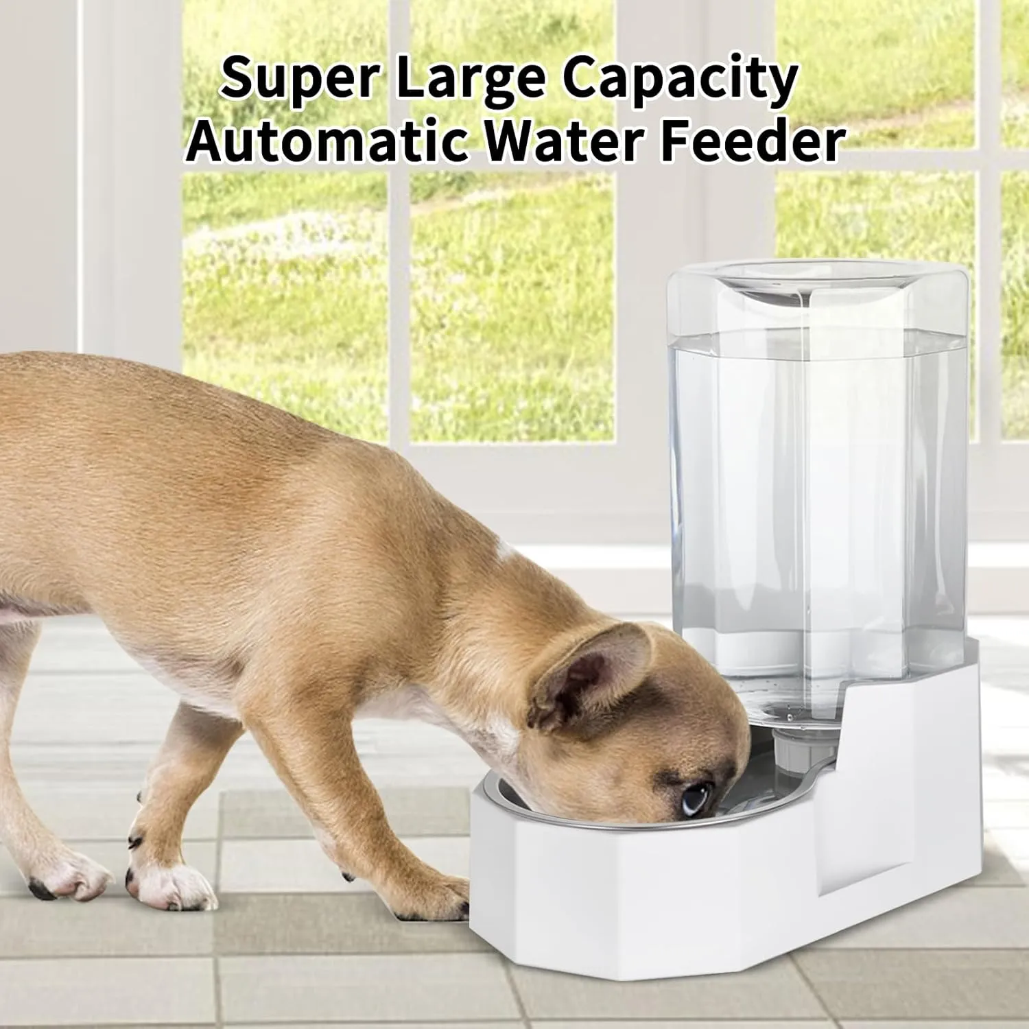 Automatic Pet Water Dispenser with Stainless Steel Bowl, Gravity Waterer, Angular Water Feeder for Small to Large Dogs and Cats (White, 6L Without Filter)