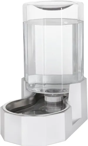 Automatic Pet Water Dispenser with Stainless Steel Bowl, Gravity Waterer, Angular Water Feeder for Small to Large Dogs and Cats (White, 6L Without Filter)