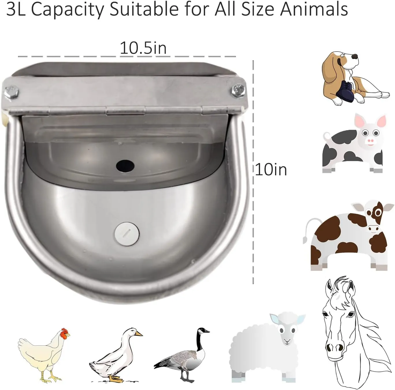 Automatic Water Dispenser for Dog Water Bowl Dispenser Large Size Stainless-Steel Waterer Feeder Self Filling Water Trough for Poultry and Livestock (Stainless Steel, Large)