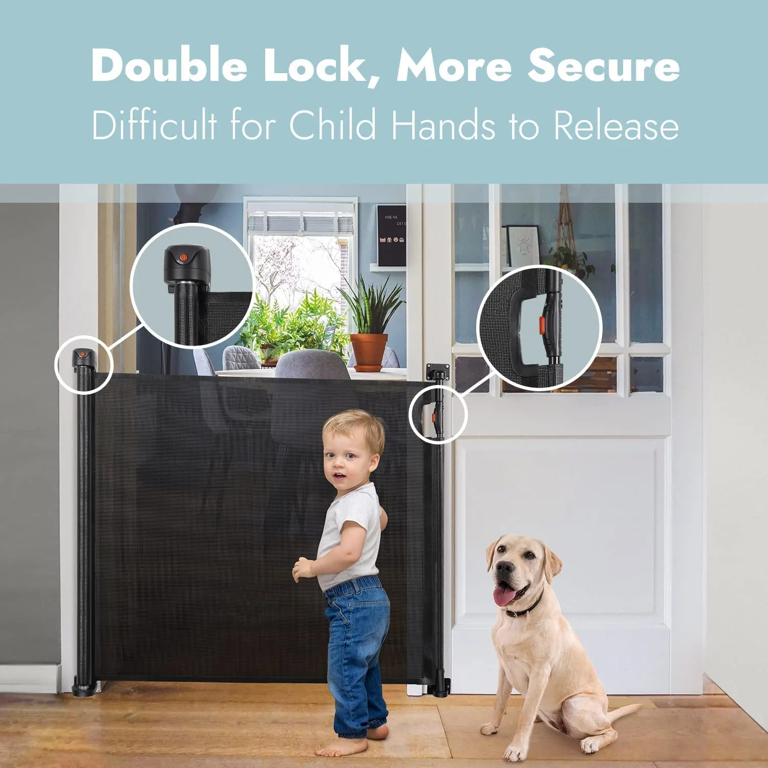 Baybee Retractable Mesh Baby Safety Gate for Kids, Baby Fence Barrier Pet Gate Expandable Upto 140Cm (Black)
