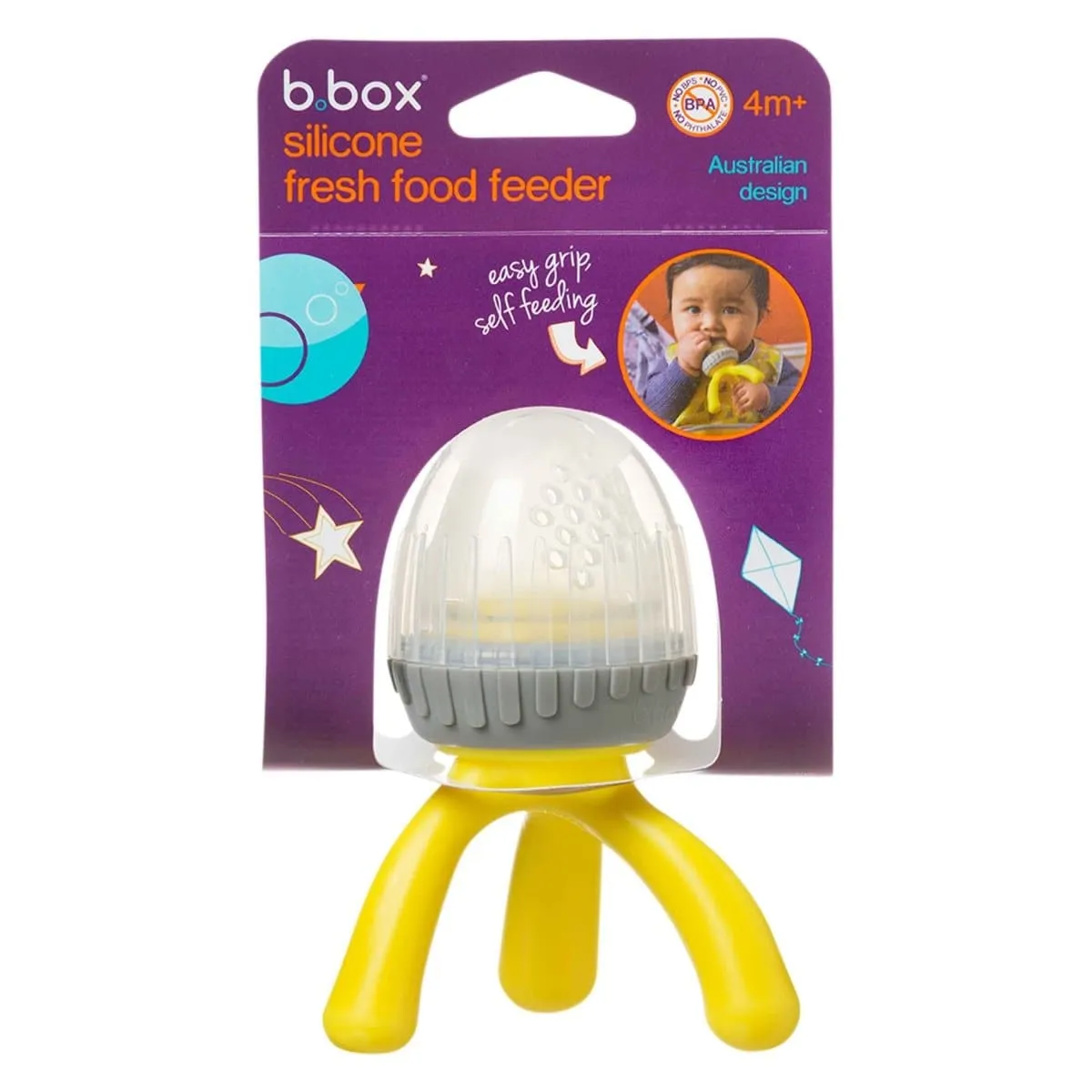 B.Box Silicone Fresh Food Feeder - Lemon Sherbet Yellow Grey