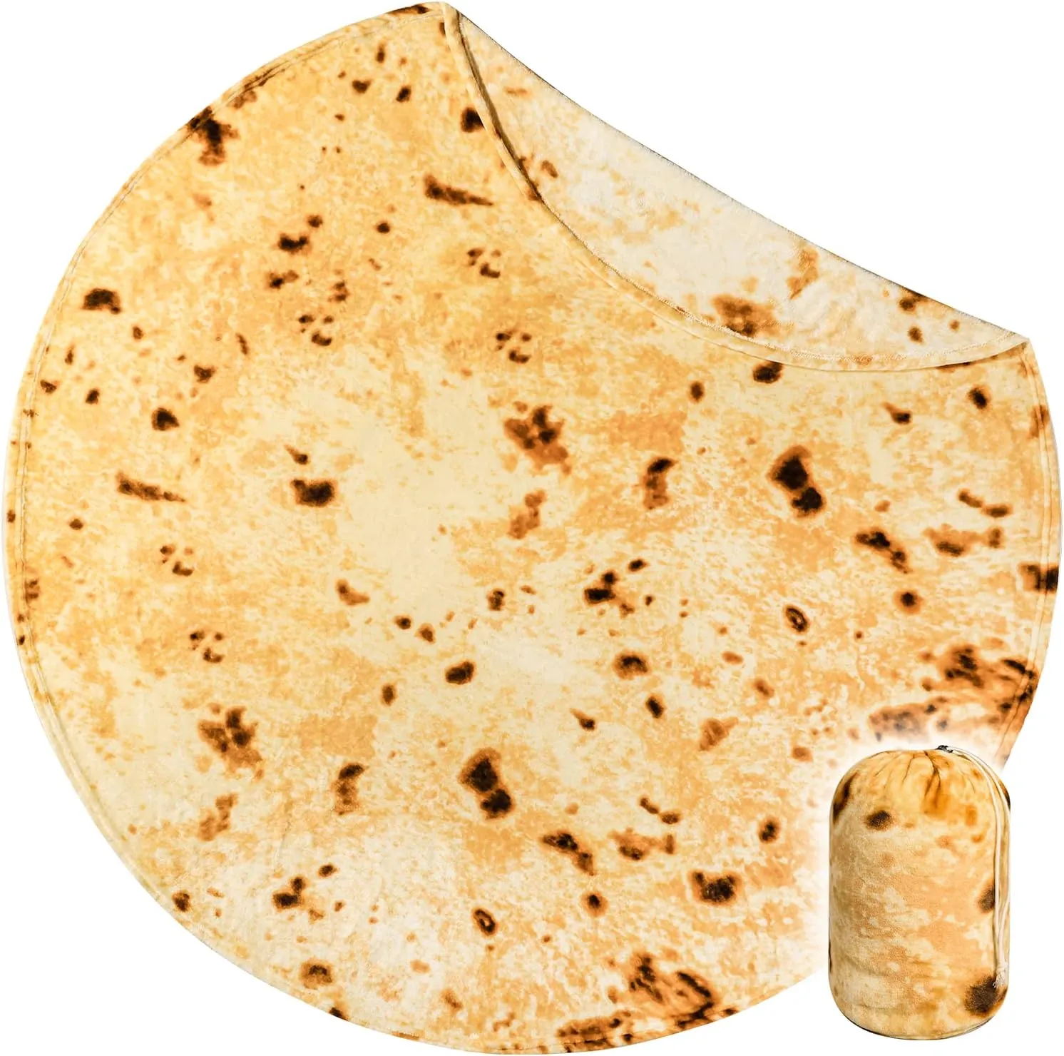 Bnuitland Burritos Tortilla Blanket, 300GSM Double Sided Giant Funny Gift Throw with Pouch, Realistic Novelty Super Soft Sofa Yellow Taco Food Blanket for Kids/Pets and Adults