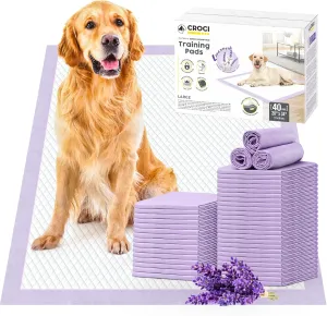CROCI Dog Pads Lavender Scented 28x34in Large Pee Pads for Dogs with Odor Eliminating Puppy Pads Thicken Super Absorbent Up to 8 Cups Pee Pads, Disposable (40 Counts)