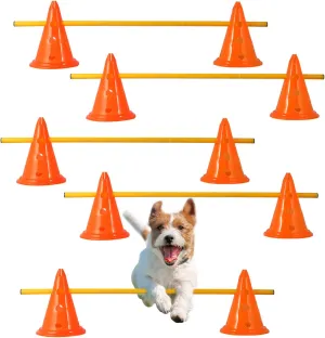 Dog Agility Hurdle Cones, Dog Agility Training Poles, Agility Jumps Agility Course Backyard Set, Obstacle Course Sports Speed Hurdles for Dogs, Adjustable Hurdles, Cones with Holes