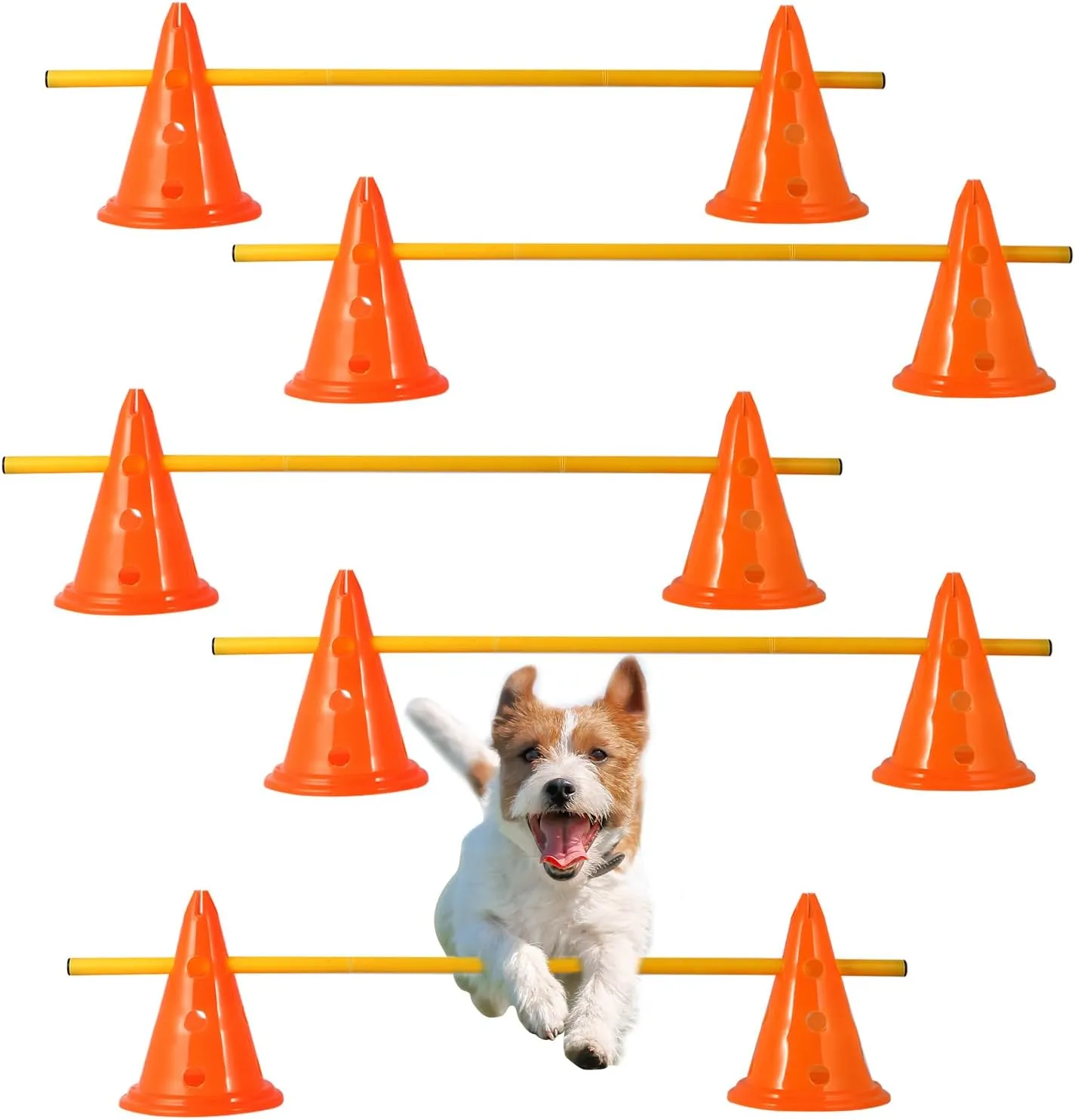 Dog Agility Hurdle Cones, Dog Agility Training Poles, Agility Jumps Agility Course Backyard Set, Obstacle Course Sports Speed Hurdles for Dogs, Adjustable Hurdles, Cones with Holes