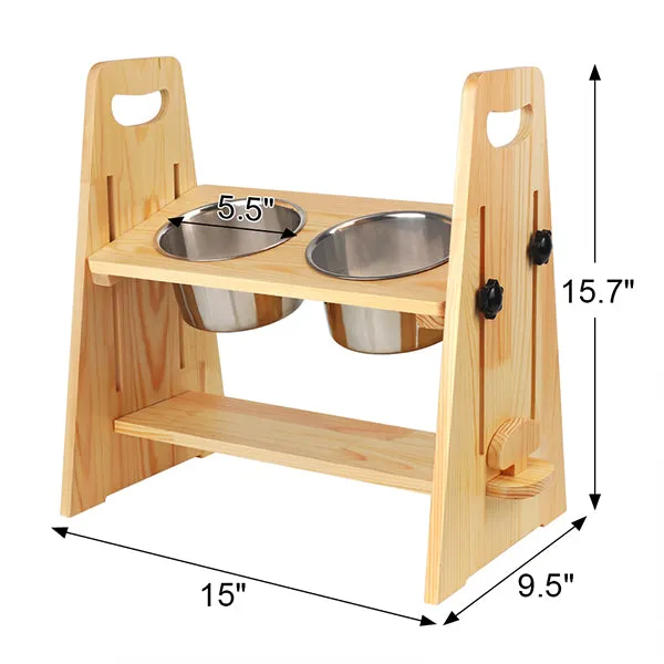 DreamyPaws™ Elevated Dog Bowl Pine Stand