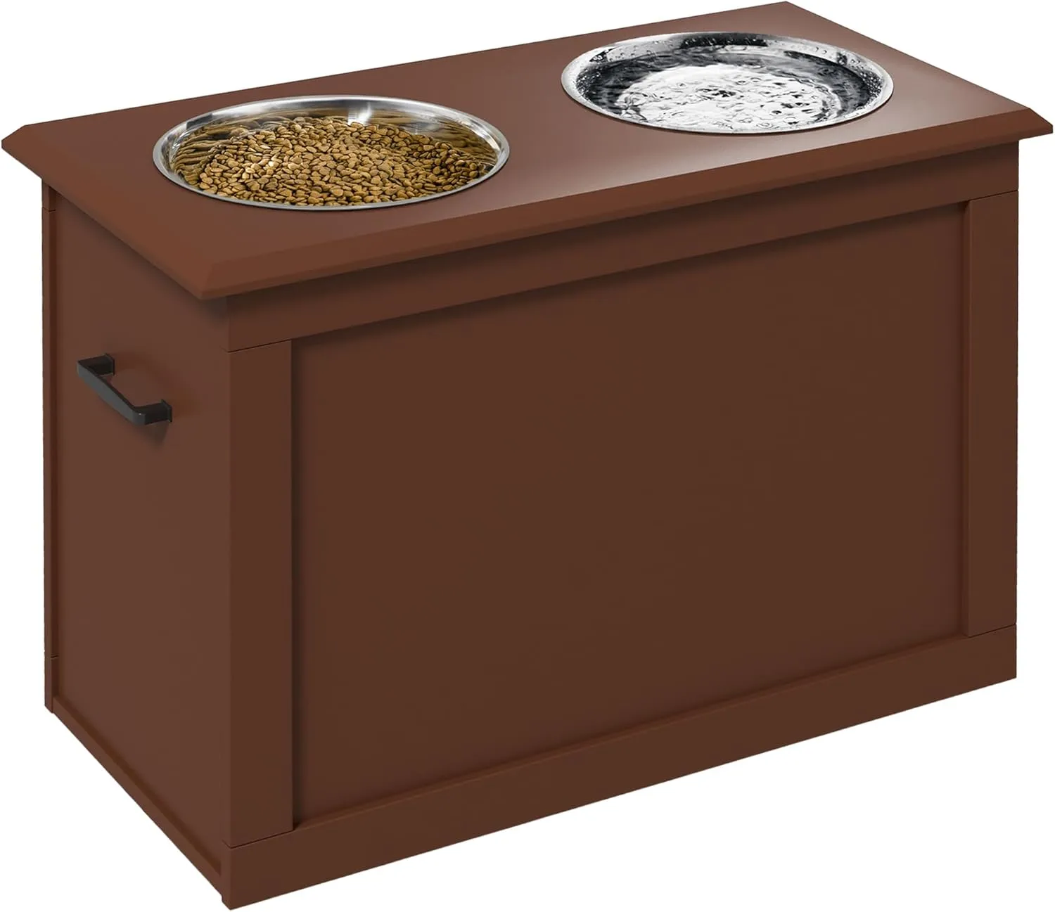 Elevated Dog Feeder with Storage, Raised Pet Food Station for Large Dogs, Wooden Feeder with Stainless Steel Bowls