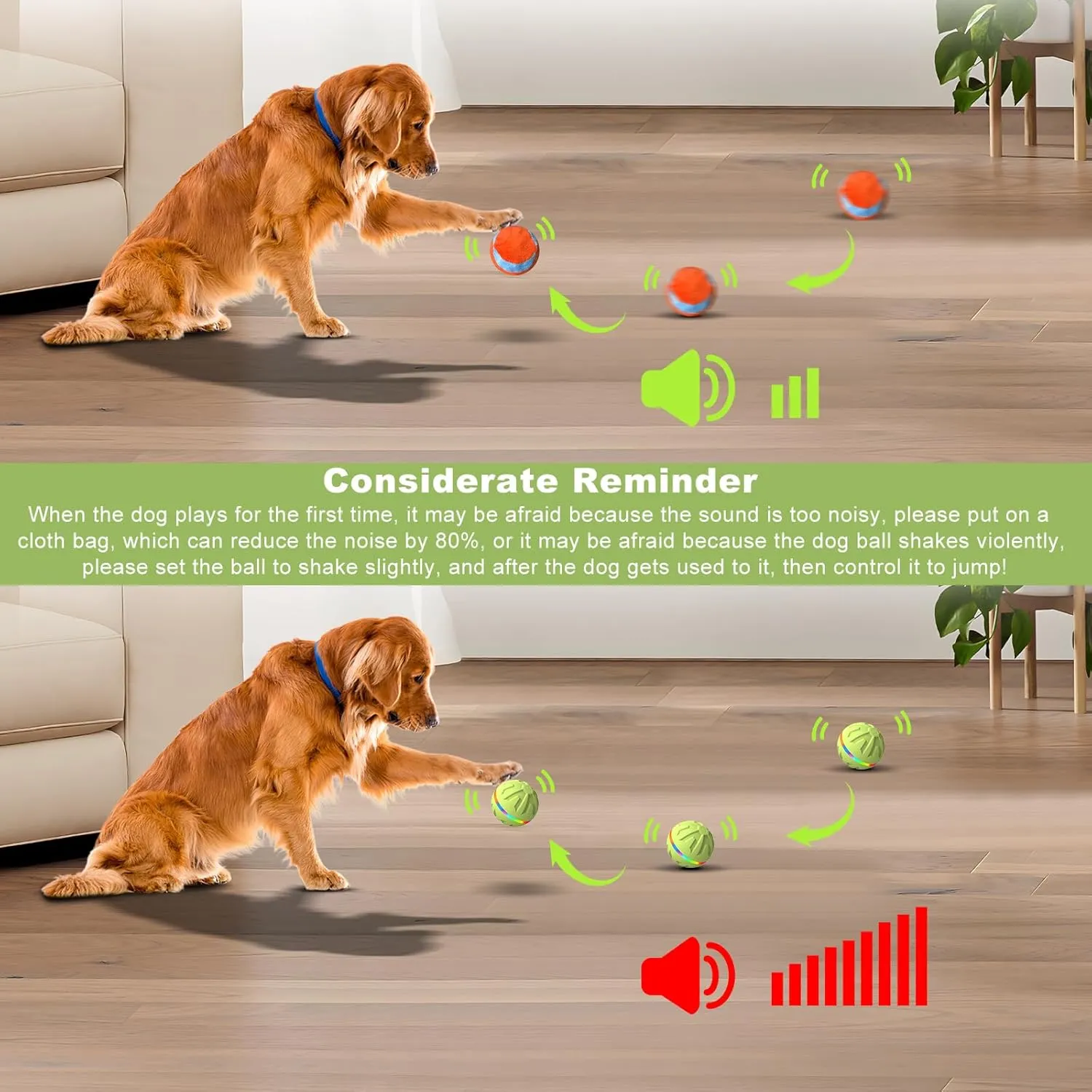 Interactive Dog Toy - Ultra Ball With Remote Control LED Lights, Active Rolling Ball for Medium Large Dogs, Automatic Moving Durable Rubber Peppy Pet Toy, 3.2-in Green