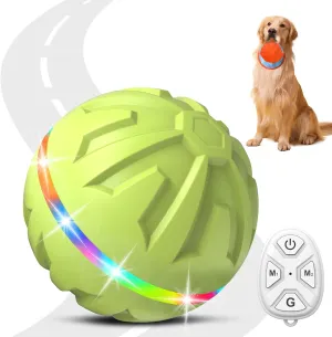 Interactive Dog Toy - Ultra Ball With Remote Control LED Lights, Active Rolling Ball for Medium Large Dogs, Automatic Moving Durable Rubber Peppy Pet Toy, 3.2-in Green