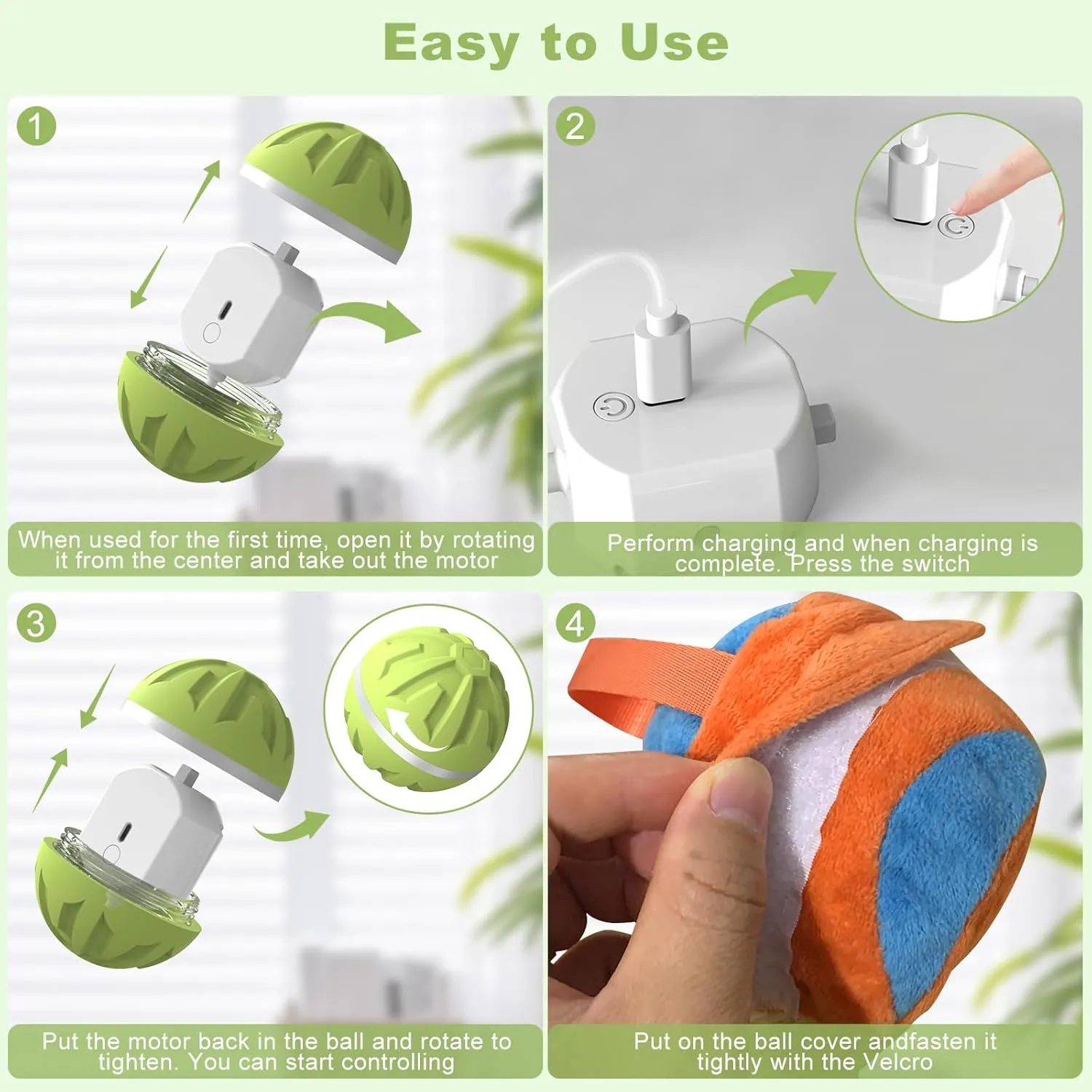 Interactive Dog Toy - Ultra Ball With Remote Control LED Lights, Active Rolling Ball for Medium Large Dogs, Automatic Moving Durable Rubber Peppy Pet Toy, 3.2-in Green