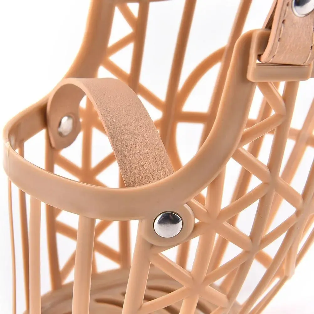 Jacky Treats Adjustable Strap Muzzle Cum Mouth Cover and Basket Cage and Pet Safety Collar for Dog, Puppy, Cat (Beige, Large) 7 no.