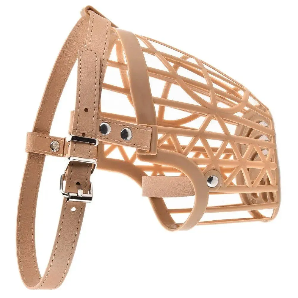 Jacky Treats Adjustable Strap Muzzle Cum Mouth Cover and Basket Cage and Pet Safety Collar for Dog, Puppy, Cat (Beige, Large) 7 no.