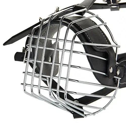 Jacky Treats High Quality Steel & PU Dog Muzzle Basket Design Anti-Biting Adjusting Straps Mask for Large Dogs