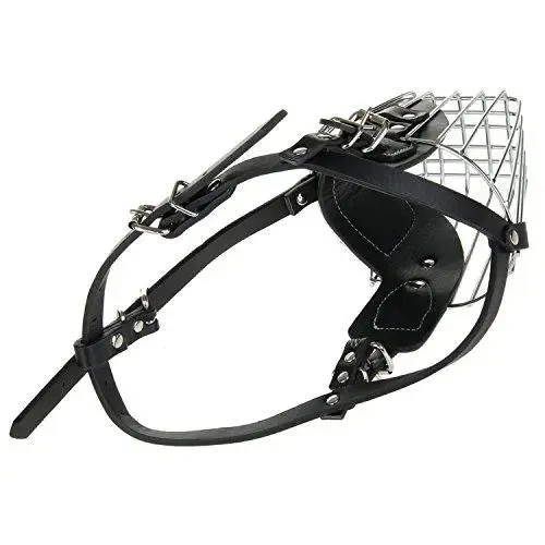 Jacky Treats High Quality Steel & PU Dog Muzzle Basket Design Anti-Biting Adjusting Straps Mask for Large Dogs