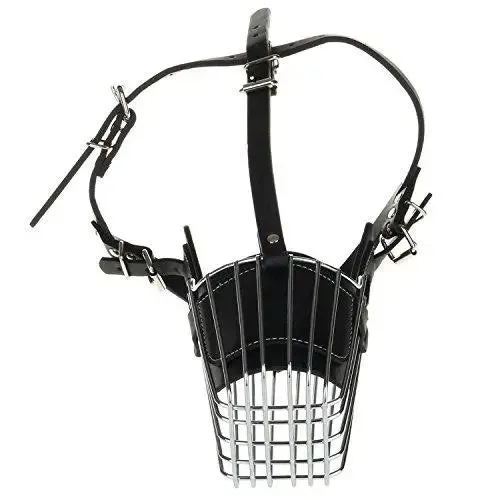 Jacky Treats High Quality Steel & PU Dog Muzzle Basket Design Anti-Biting Adjusting Straps Mask for Large Dogs