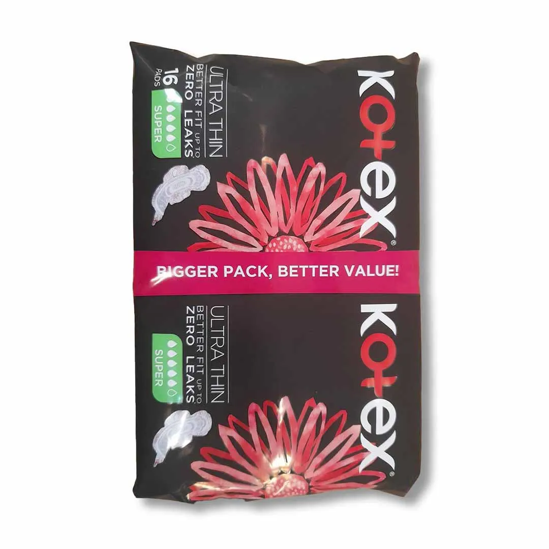 Kotex Ultra Thin Super Sanitary Pads Value Pack, 16 Count