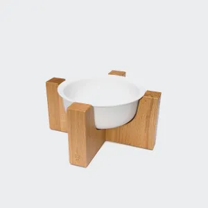 KPM x Cloud7 Dog Food and Water Porcelain Bowl with Oak Stand, Short Oak