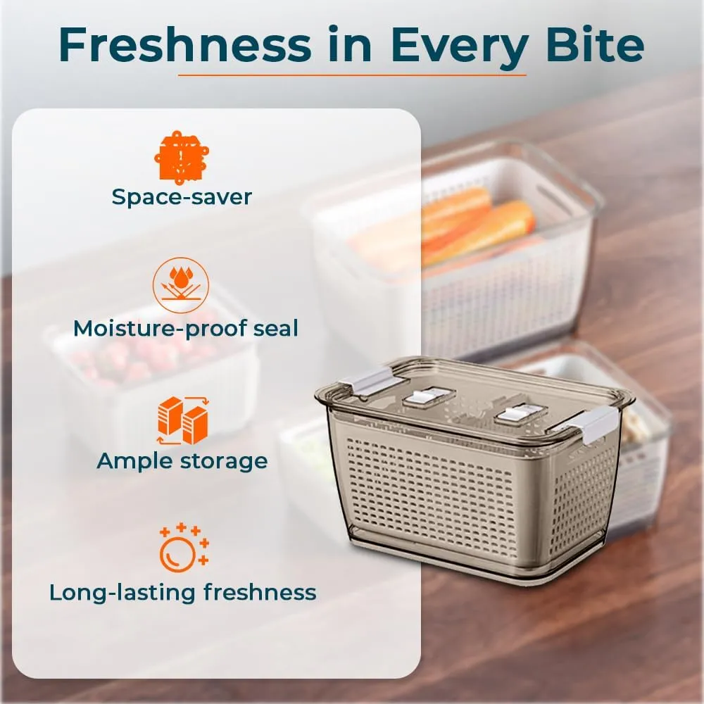 Kuber Industries Small Refrigerator Storage Crisper with Lid & Detachable Hollow Basket-Pack of 6 (Brown)