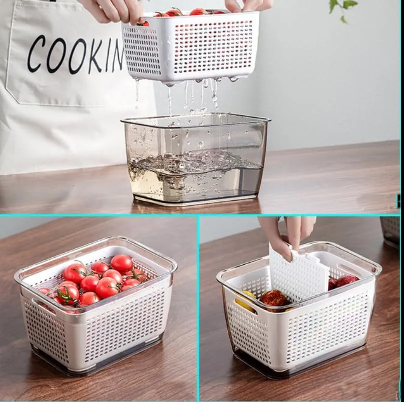 Kuber Industries Small Refrigerator Storage Crisper with Lid & Detachable Hollow Basket-Pack of 6 (Brown)