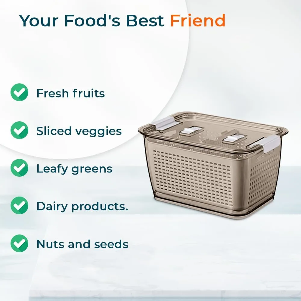 Kuber Industries Small Refrigerator Storage Crisper with Lid & Detachable Hollow Basket-Pack of 6 (Brown)