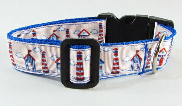 Lighthouse dog collar handmade adjustable buckle collar 1" wide or leash Petcollarshandmade