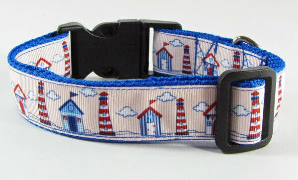 Lighthouse dog collar handmade adjustable buckle collar 1" wide or leash Petcollarshandmade