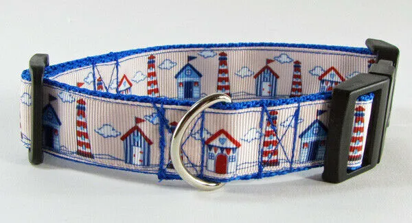 Lighthouse dog collar handmade adjustable buckle collar 1" wide or leash Petcollarshandmade
