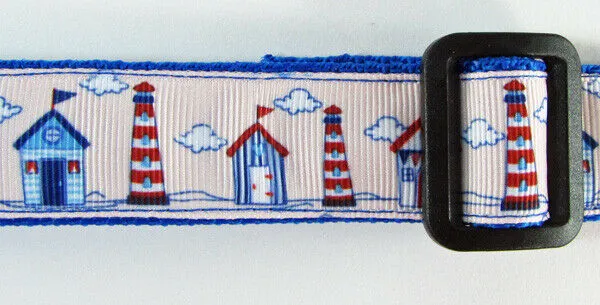 Lighthouse dog collar handmade adjustable buckle collar 1" wide or leash Petcollarshandmade