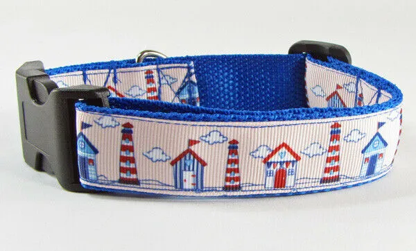 Lighthouse dog collar handmade adjustable buckle collar 1" wide or leash Petcollarshandmade
