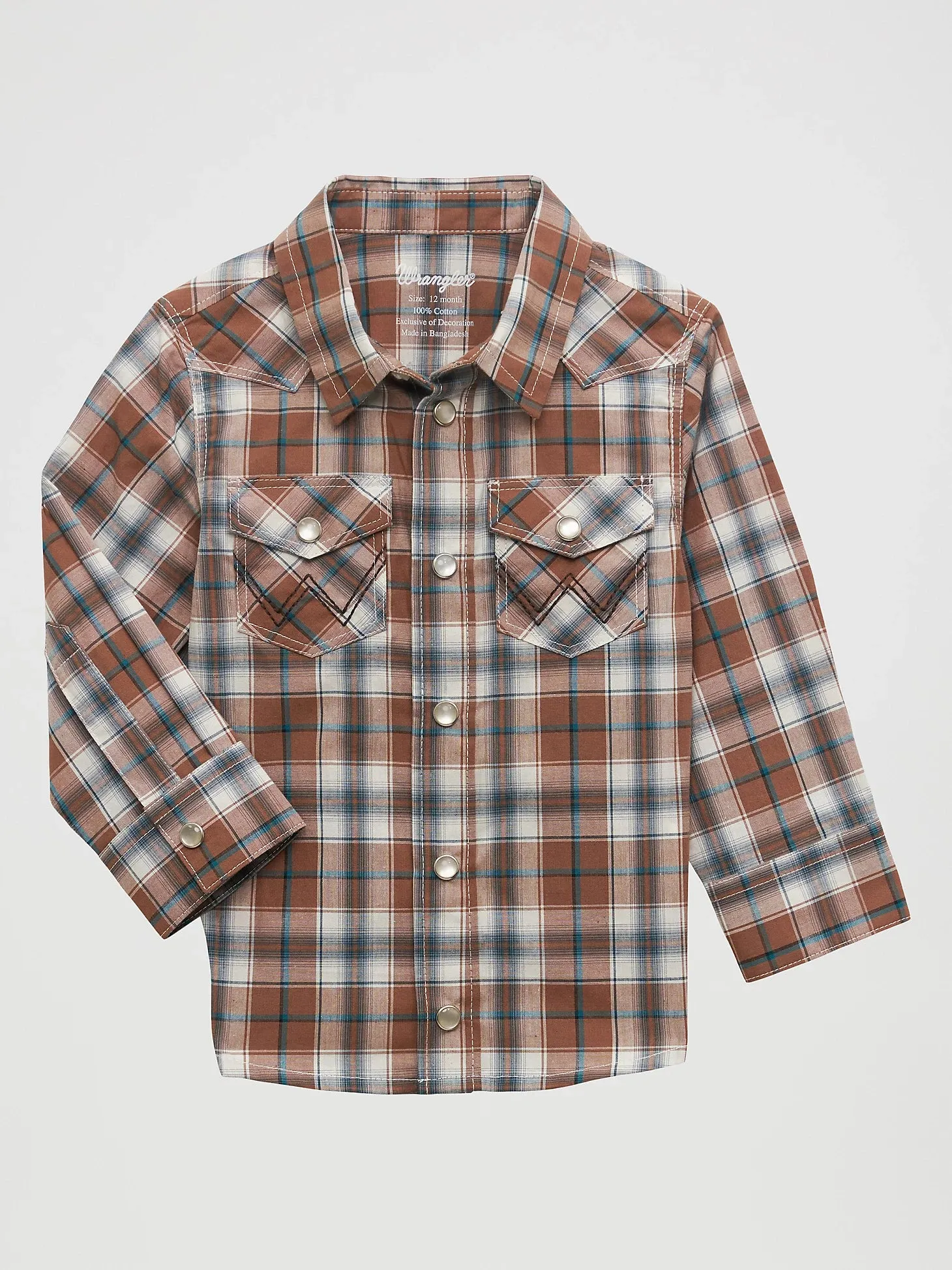 Little Boy Snap Western Shirt in Brown Bark