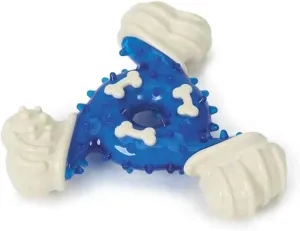 MPP 4.5 Inch Mighty Triangle Dog Toy Tough Chew Durable Rubber Unique Texture Bounce (Blue)