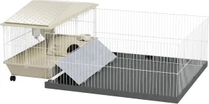 PawHut Small Animal Cage, Guinea Pig Cage with Removable Pet Playpen, Waterproof Pad, Food Dish, Water Bottle, Hay Feeder, Soft-Covered Ramp, Wheels, Hideaway, Balcony, for Hedgehog, Guinea Pig