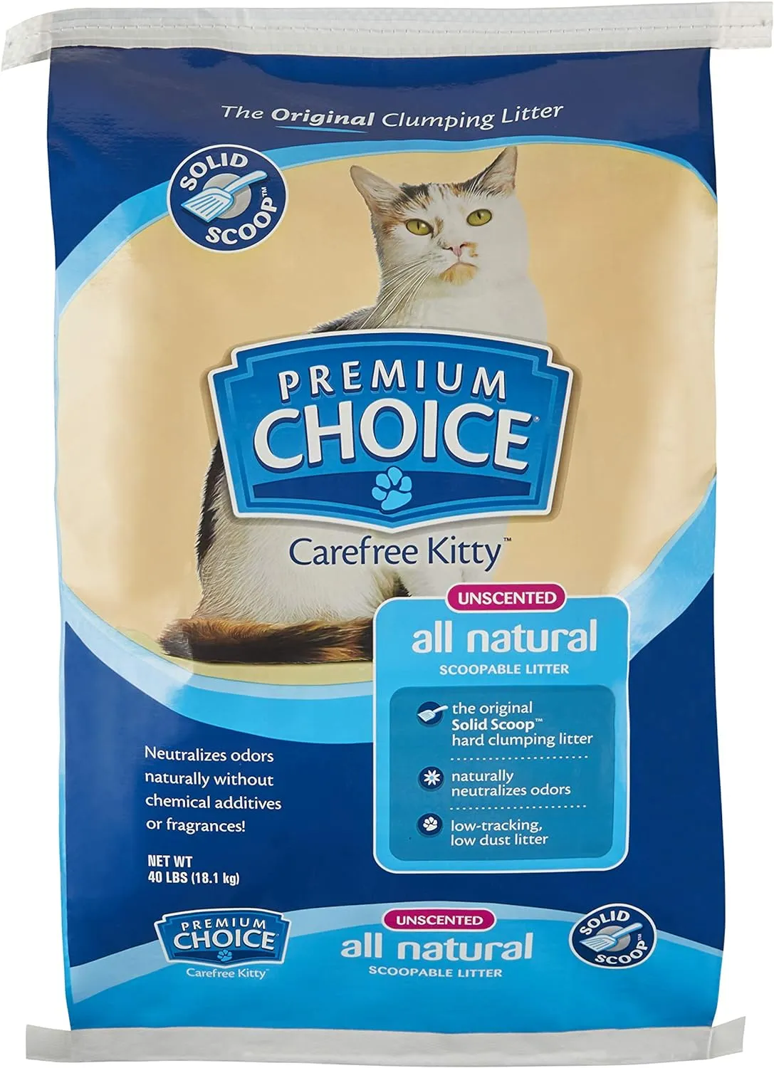 Premium Choice All Natural Unscented Clumping, Cat Litter, 25-lb Bag