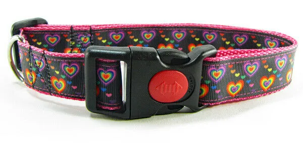 Rainbow Hearts dog collar handmade adjustable buckle collar 1" wide leash Petcollarshandmade